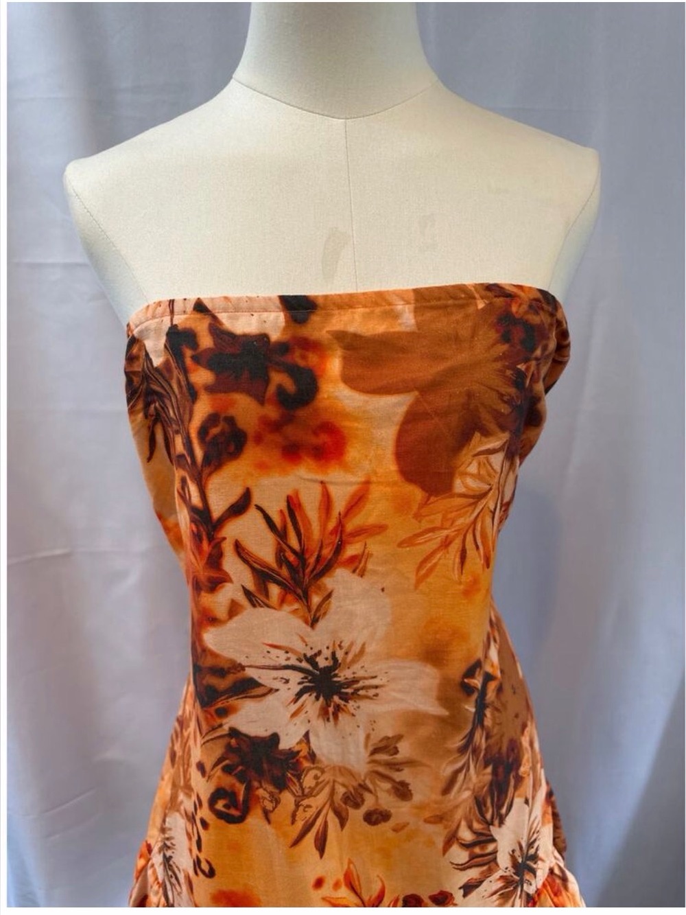 Strapless Floral mini  Dress in Burnt Orange